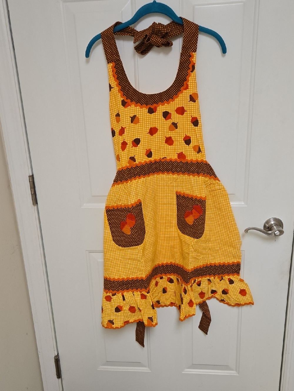 Vintage Yellow & Brown Retro Polka Patch Apron